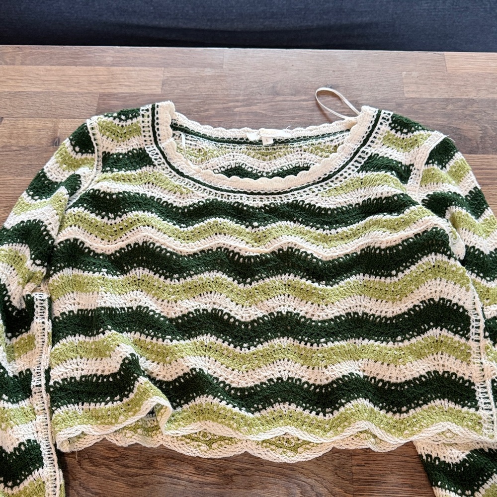 Rebellion Green and Cream Wave Pattern Sweater